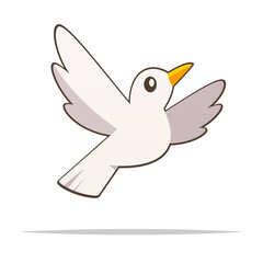Cartoon flying dove vector isolated illustration