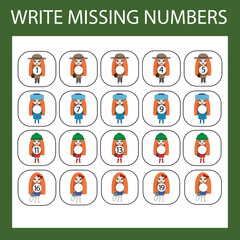 The task is to write in the lost numbers from 1 to 20. Educational exercises for preschool children