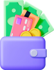 Obraz premium 3D Money and Leather Wallet.