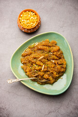 Besan Halwa, shira, sheera is a rich dessert made with gram flour, ghee and sugar