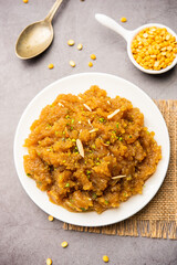 Besan Halwa, shira, sheera is a rich dessert made with gram flour, ghee and sugar