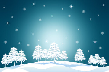 Fototapeta na wymiar クリスマスツリーと雪景色の背景