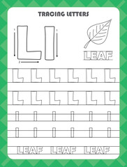 Trace letters of English alphabet and fill colors Uppercase and lowercase L. Handwriting practice for preschool kids worksheet.