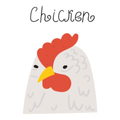 Flat illustration. Chicken. Hand drawn graphic design on white background.