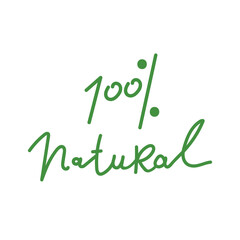 100 natural green lettering sticker with brushpen calligraphy. Eco friendly concept for stickers, banners, cards, advertisement. Vector ecology nature design