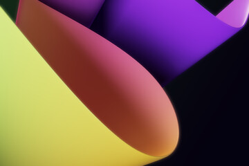 Abstract dark background with yellow, pink and purple colors. 3D rendering