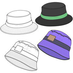 Bucket hat vector illustration flat sketches template. hand drawn sketches.