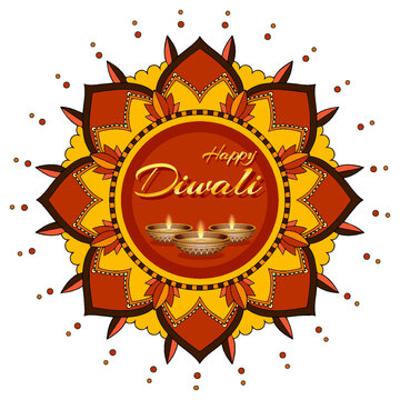 diwali mandala design with lamps clip art preview