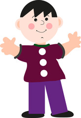 Boy with buttons on a shirt, illustration, vector on a white background.