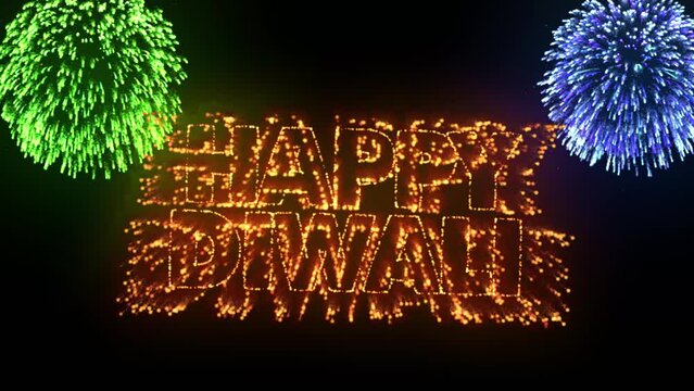 Firework on Diwali festival in the night sky using firecrackers. 4K Deepavali celebration. Ayodhaya raja ram come back