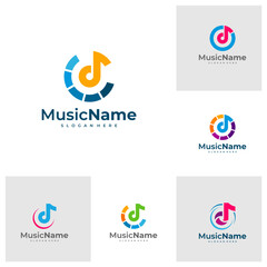 Set of Modern logo design for music studio. Music logo design template vector.