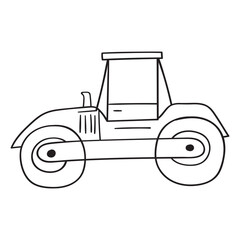 Road roller. Construction machine. Outline icon. Hand drawn illustration on white background.