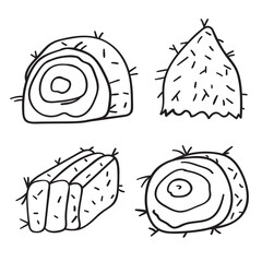Hay. Collection of vector outline icons on white background.