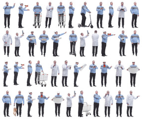 Obraz premium collage of a man in full growth displaying many professions and position