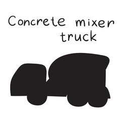 Concrete mixer truck. Silhouette illustration on white background.