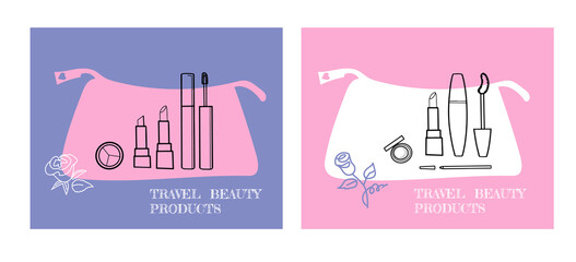Packing cosmetics travel products vector design on a white background.