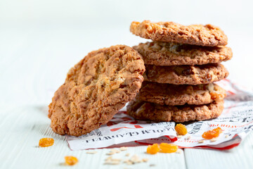 Stack of oatmeal cookies.
