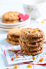 Oatmeal raisin cookies close-up.