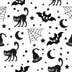 seamless black and white pattern on the theme of halloween