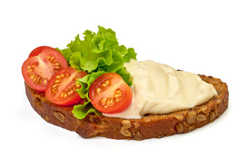 Crostini with cream cheese, isolated on white background. High resolution image.