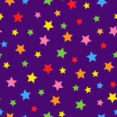 A simple star pattern. purple background, colored stars. The print is well suited for textiles,banners,Wallpaper and packaging.