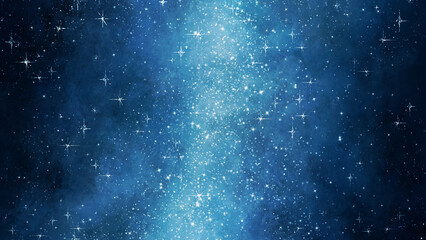 Obraz premium 手描きの水彩の星空、キラキラ背景