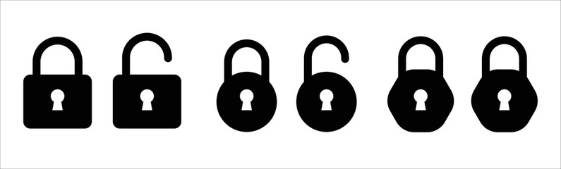 Locks icons set. Locked and unlocked vector icon set.  Padlock symbol. Privacy symbol vector stock illustration. Vector illustration
