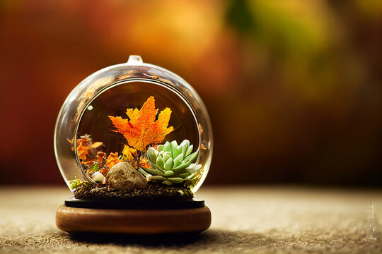 Wallpaper Background, Sheer Glass Bubble With Fall Background, Digital Art