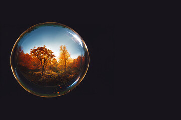 Wallpaper background, sheer glass bubble with fall background, digital art
