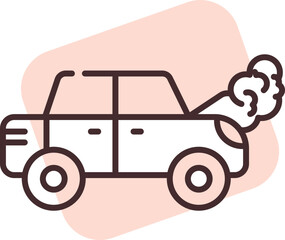 Car accident broken car on fire, illustration, vector on white background.