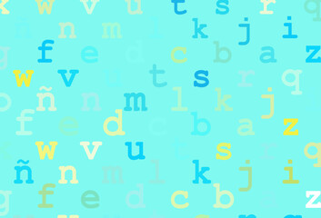 Light blue, yellow vector cover with english symbols.
