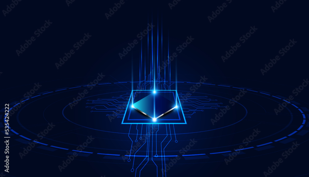 Poster abstract circuit board electronics concept semiconductor circuit connection, modern system, ai syste