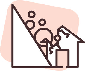 Disaster rocky hill, illustration, vector on white background.