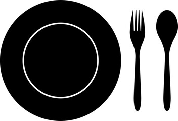 Kitchenware icon. Spoon, dish and fork icon.