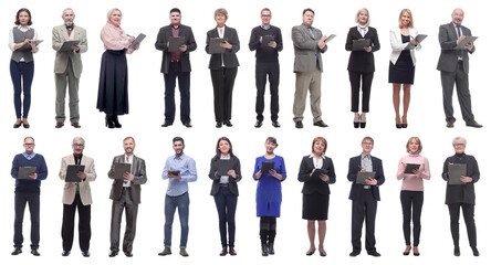 group of successful people with notepad in hands isolated