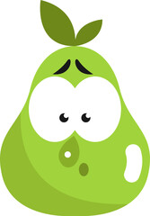 Surprised green pear, illustration, vector on white background.