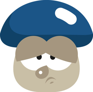 Sad blue mushroom, illustration, vector on white background.