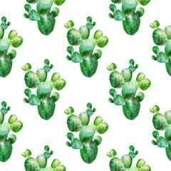 Seamless handmade watercolor pattern depicting cactus, succulent. A picture for the background of a notebook, wrapping paper, wallpaper, textiles.