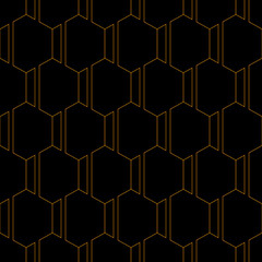 Seamless hexagons vector pattern. Honeycomb abstract geometric background. Stylish geometric pattern. Orange hexagons, isolated on black background.