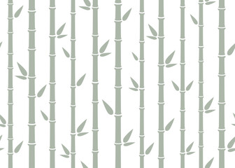 Bamboo seamless pattern. Simple flat bamboo background with stalk, branch and leaves. Nature backdrop design. Abstract asian texture. Vector illustration on white background.