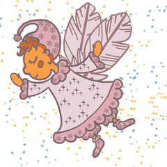 fairy with a magic wand child sleeping in a stroller fairy of dreams and babies angel with a heart , fairy with a magic wand