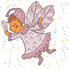 fairy with butterfly child sleeping in a stroller fairy of dreams and babies angel with a heart , fairy with a magic wand