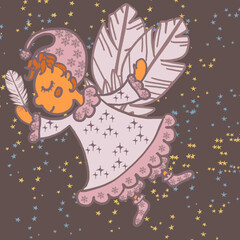 fairy with magic wand and stars child sleeping in a stroller fairy of dreams and babies angel with a heart , fairy with a magic wand
