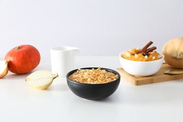 Concept of Autumn vibe food, Pumpkin porridge