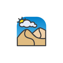 Desert sand dunes filled outline icon