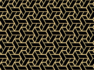 The geometric pattern with lines. Seamless vector background. Gold and black texture. Graphic modern pattern. Simple lattice graphic design