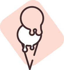 Summer ice cream in cone, illustration, vector on white background.