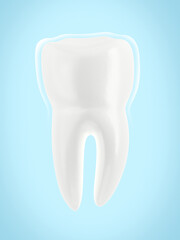 Tooth protection. Healthy teeth. Oral hygiene. Blue background. 3d illustration.
