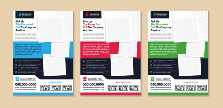 collection corporate Business Flyer poster pamphlet brochure cover design layout background, three colors scheme, vector template in A4 size Vector illustration with space for photo collage and text. 