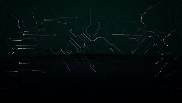 Computer screen with lines and mother board, motion abstract futuristic and cyberpunk style background